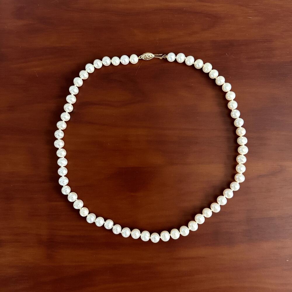 Freshwater VTG 18 in. Pearl Necklace with 14k Gold Filigree Clasp